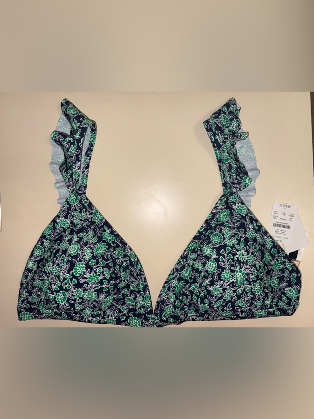 J. Crew Navy Floral Green Bikini Top